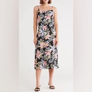 Billabong Black Midi Slip Dress with Pink & Pastel Floral Print Women’s large